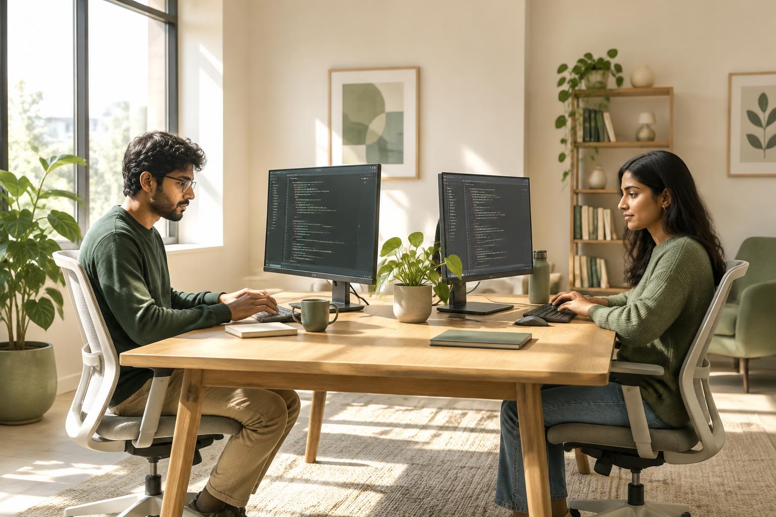 Software developers collaborating in a sunlit studio